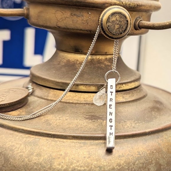 Sterling Silver & Quartz Rectangular Bar Inspirational Vertical Pendant Necklace - Picture 1 of 14